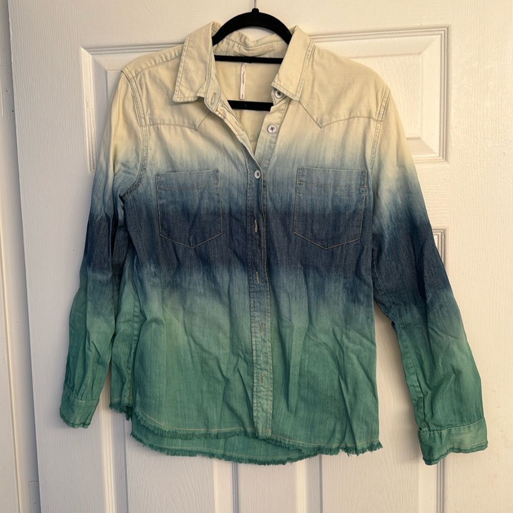 SALE - Free People. Ombré denim button down. Size M